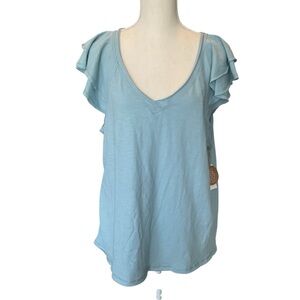 NWT Dip Light Blue Ruffle Sleeve V-Neck Women's Top XL